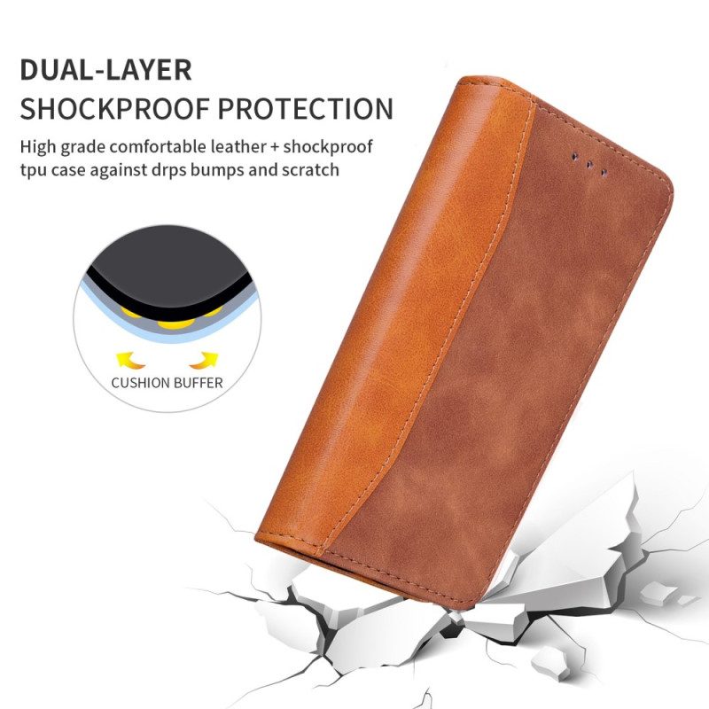 Folio Cover iPhone 14 Custodia in pelle Effetto Pelle Business Bicolore