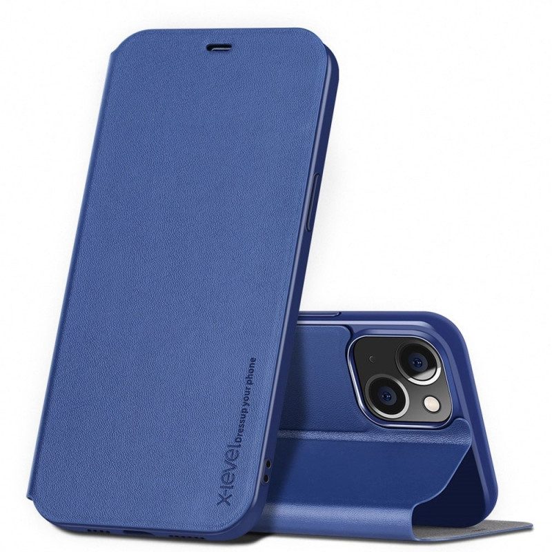 Folio Cover iPhone 14 Custodia in pelle Livello X In Finta Pelle