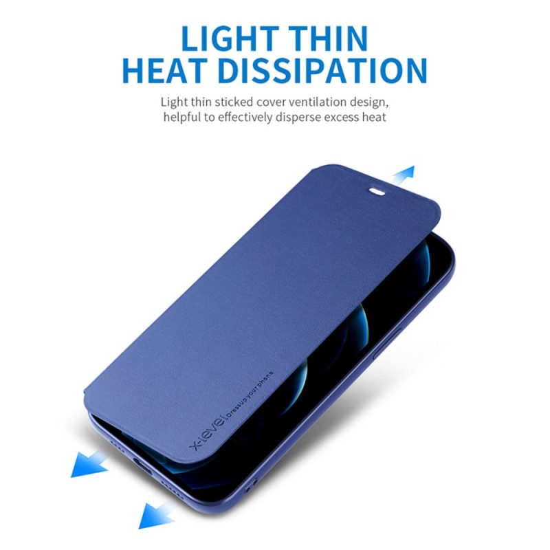 Folio Cover iPhone 14 Custodia in pelle Livello X In Finta Pelle