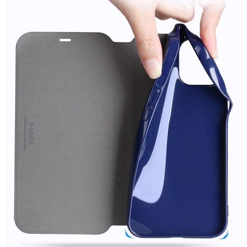 Folio Cover iPhone 14 Custodia in pelle Livello X In Finta Pelle