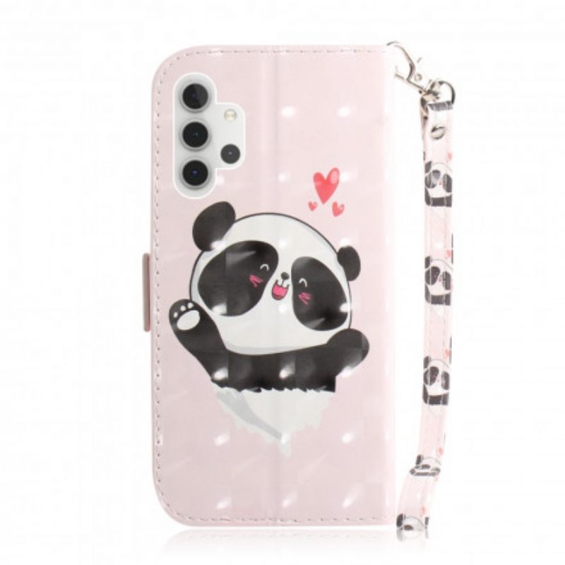 Custodia in pelle Samsung Galaxy A32 5G Panda Love Con Cordino