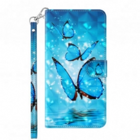 Custodia in pelle Samsung Galaxy A32 5G Punto Luminoso Farfalle Blu Volanti