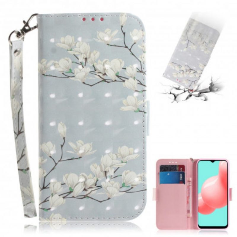 Custodia in pelle Samsung Galaxy A32 5G Ramo Fiorito Con Cinturino