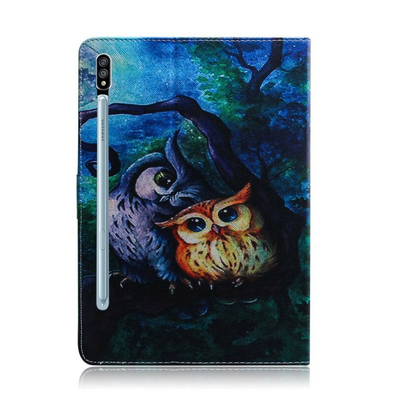 Custodia A Portafoglio Samsung Galaxy Tab S8 / Tab S7 Pittura Gufi