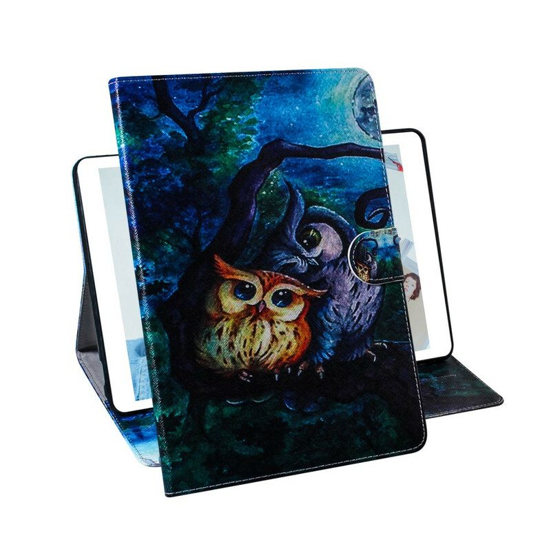 Custodia A Portafoglio Samsung Galaxy Tab S8 / Tab S7 Pittura Gufi