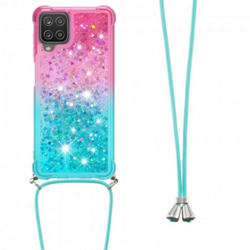 Cover Samsung Galaxy M12 / A12 Paillettes E Cordoncino In Silicone