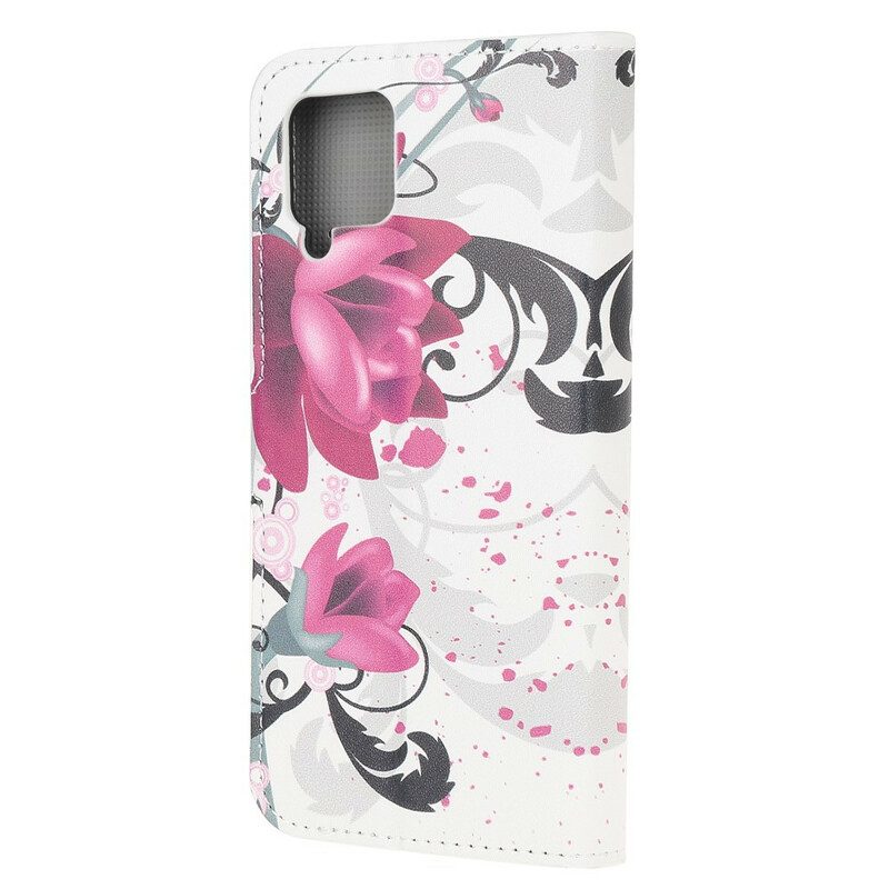 Custodia A Portafoglio Samsung Galaxy M12 / A12 Fiori Tropicali