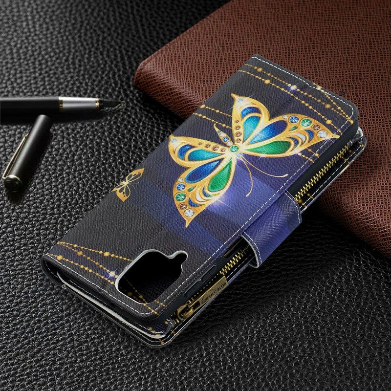 Custodia A Portafoglio Samsung Galaxy M12 / A12 Tasca Con Cerniera Per Farfalle