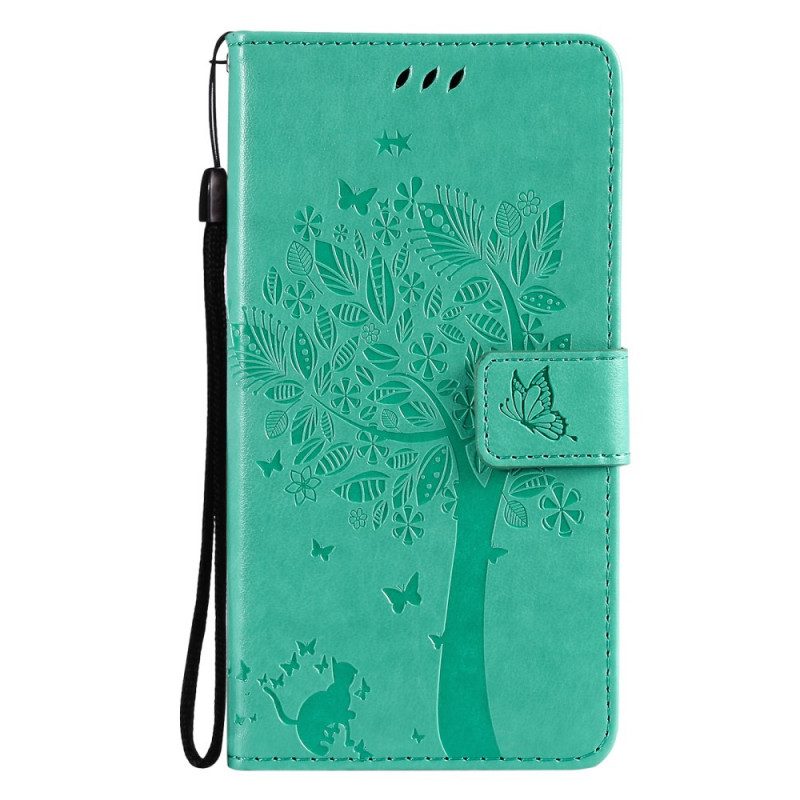 Custodia in pelle Samsung Galaxy M12 / A12 Albero E Gatto Strappy