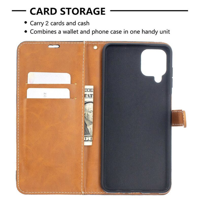 Custodia in pelle Samsung Galaxy M12 / A12 Cinturino Effetto Tessuto E Pelle