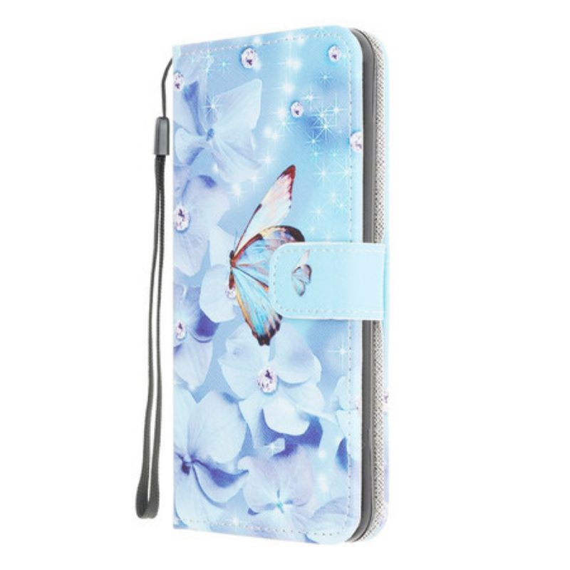 Custodia in pelle Samsung Galaxy M12 / A12 Farfalle Di Diamanti Strappy