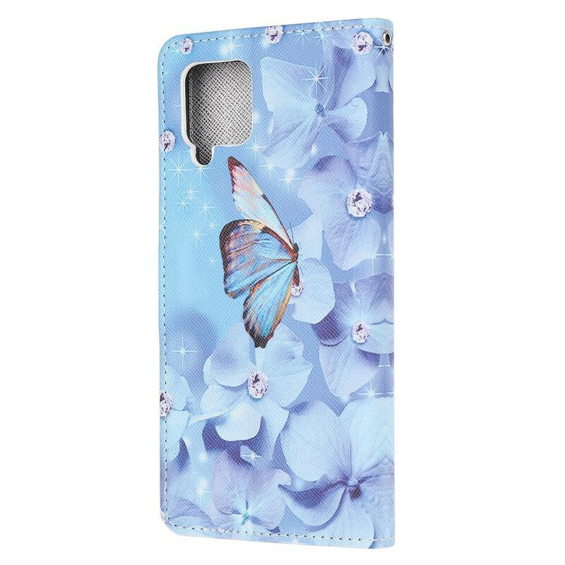 Custodia in pelle Samsung Galaxy M12 / A12 Farfalle Di Diamanti Strappy