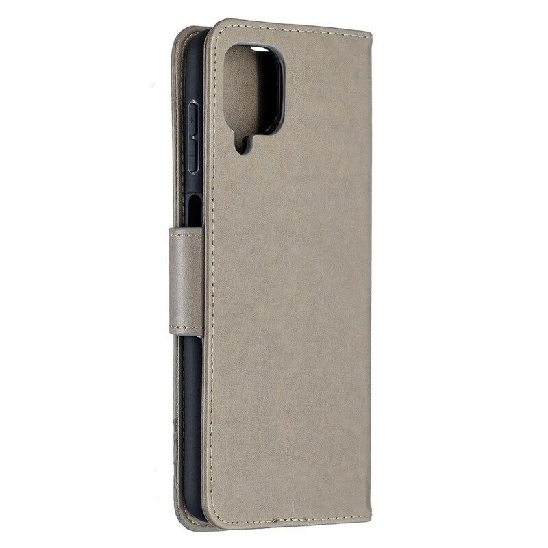 Custodia in pelle Samsung Galaxy M12 / A12 Farfalle In Volo Con Cordino