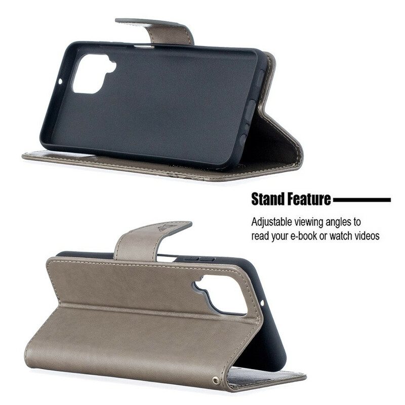 Custodia in pelle Samsung Galaxy M12 / A12 Farfalle In Volo Con Cordino