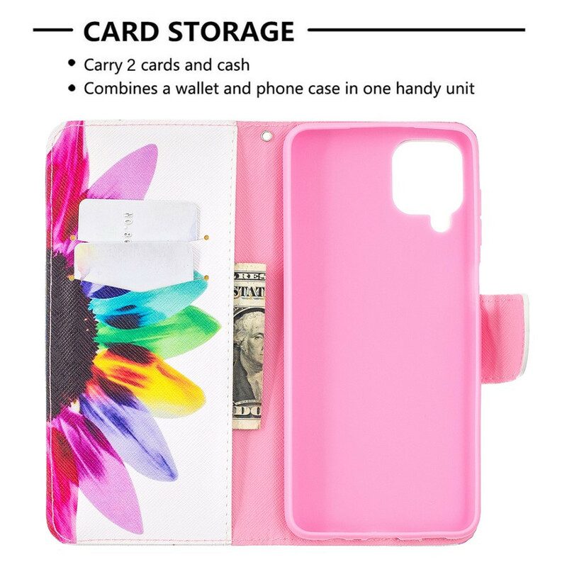 Custodia in pelle Samsung Galaxy M12 / A12 Fiore Dell'acquerello