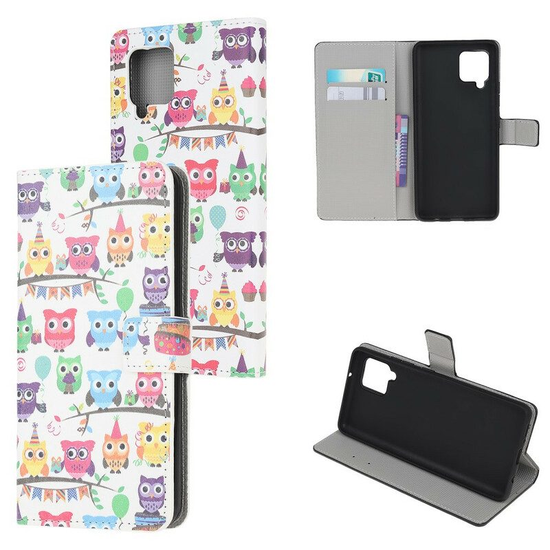 Custodia in pelle Samsung Galaxy M12 / A12 Gufi Multipli