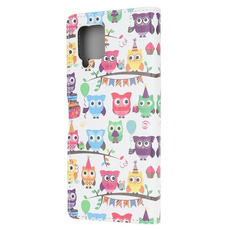 Custodia in pelle Samsung Galaxy M12 / A12 Gufi Multipli