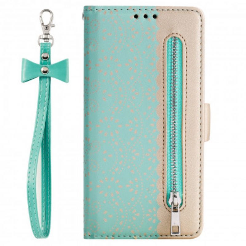 Custodia in pelle Samsung Galaxy M12 / A12 Portamonete Con Cinturino In Pizzo