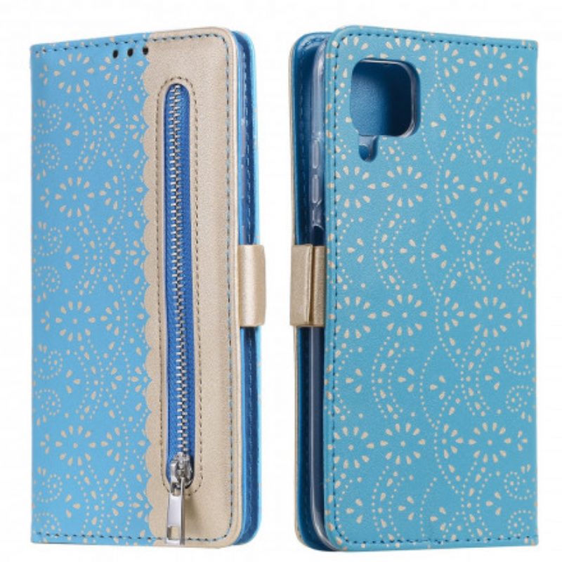 Custodia in pelle Samsung Galaxy M12 / A12 Portamonete Con Cinturino In Pizzo