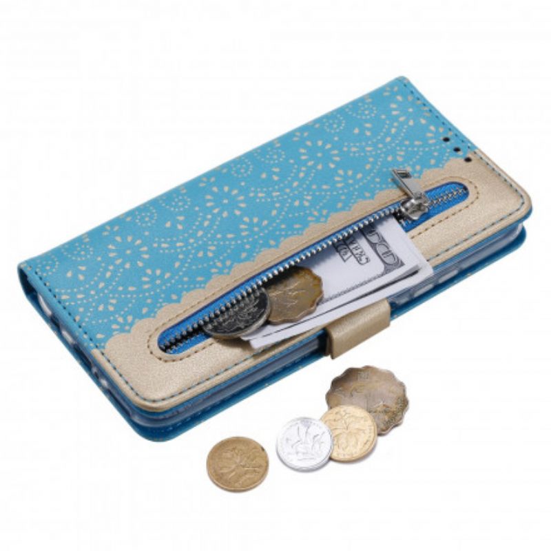 Custodia in pelle Samsung Galaxy M12 / A12 Portamonete Con Cinturino In Pizzo