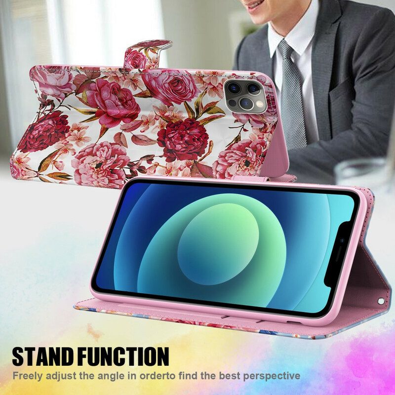 Custodia in pelle Samsung Galaxy M12 / A12 Punto Luce Rose Con Cordino