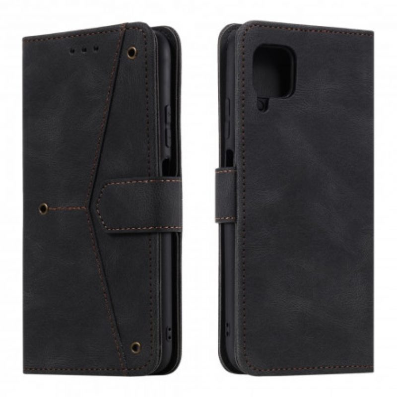 Custodia in pelle Samsung Galaxy M12 / A12 Rivetti Bicolore In Ecopelle