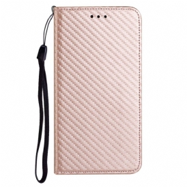 Folio Cover Samsung Galaxy M12 / A12 Custodia in pelle Cinturino In Fibra Di Carbonio