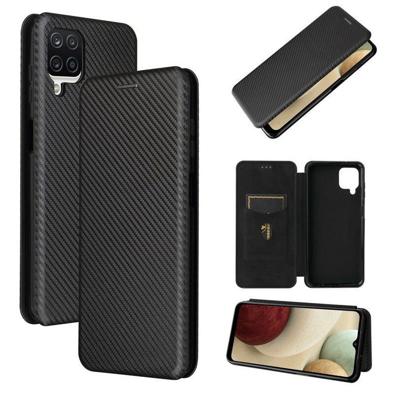 Folio Cover Samsung Galaxy M12 / A12 Custodia in pelle /fibra Di Carbonio