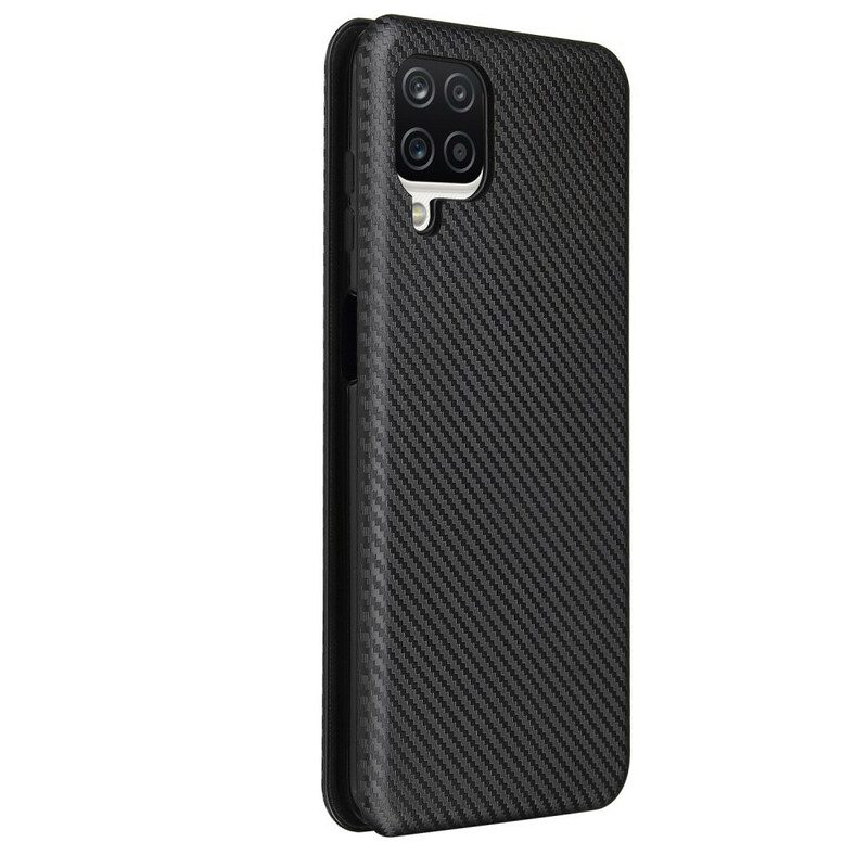 Folio Cover Samsung Galaxy M12 / A12 Custodia in pelle /fibra Di Carbonio