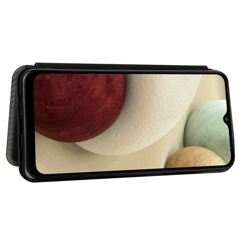 Folio Cover Samsung Galaxy M12 / A12 Custodia in pelle /fibra Di Carbonio