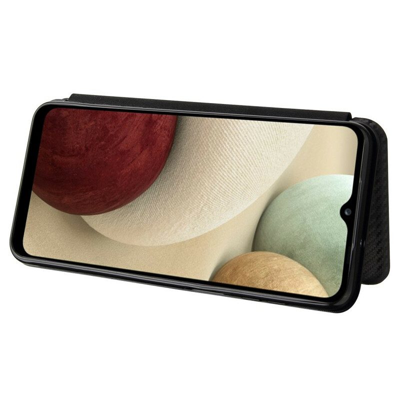 Folio Cover Samsung Galaxy M12 / A12 Custodia in pelle /fibra Di Carbonio