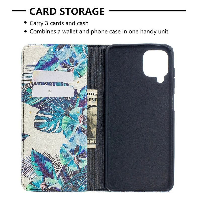 Folio Cover Samsung Galaxy M12 / A12 Custodia in pelle Foglie