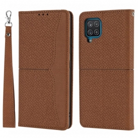 Folio Cover Samsung Galaxy M12 / A12 Custodia in pelle Stile In Pelle Intrecciata Con Cinturino