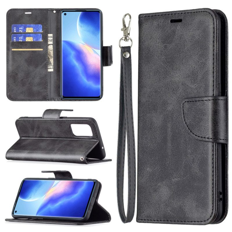Custodia in pelle Oppo Find X3 Lite Folio Cover Lembo Liscio Obliquo