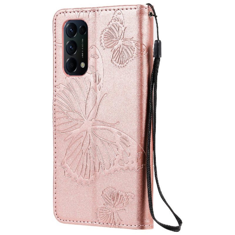 Folio Cover Oppo Find X3 Lite Farfalle Con Cinturino Gigante