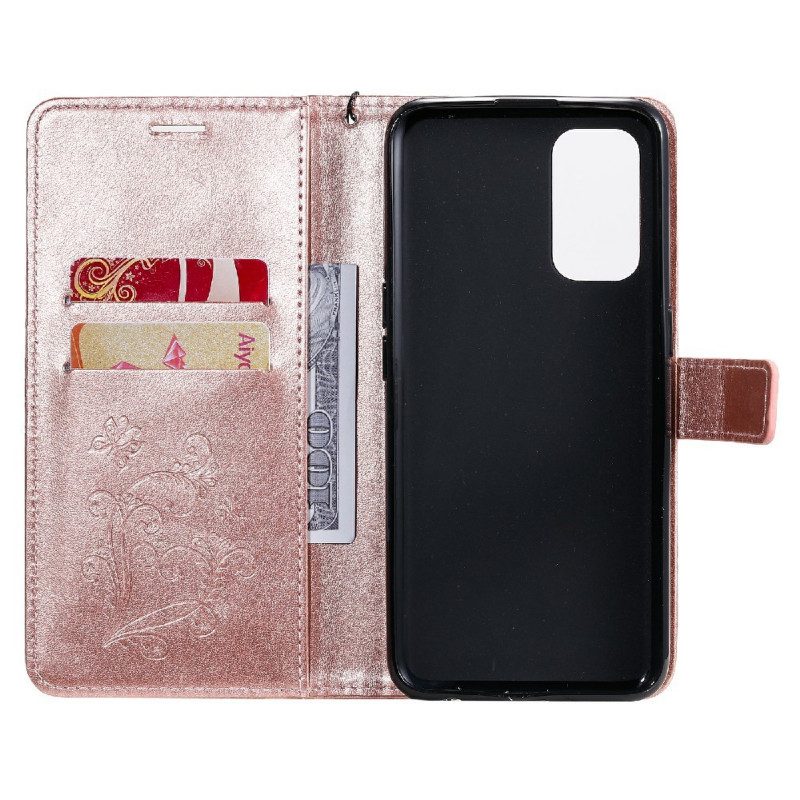 Folio Cover Oppo Find X3 Lite Farfalle Con Cinturino Gigante
