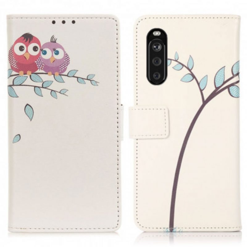 Custodia A Portafoglio Sony Xperia 5 III Paio Di Gufi Sull'albero