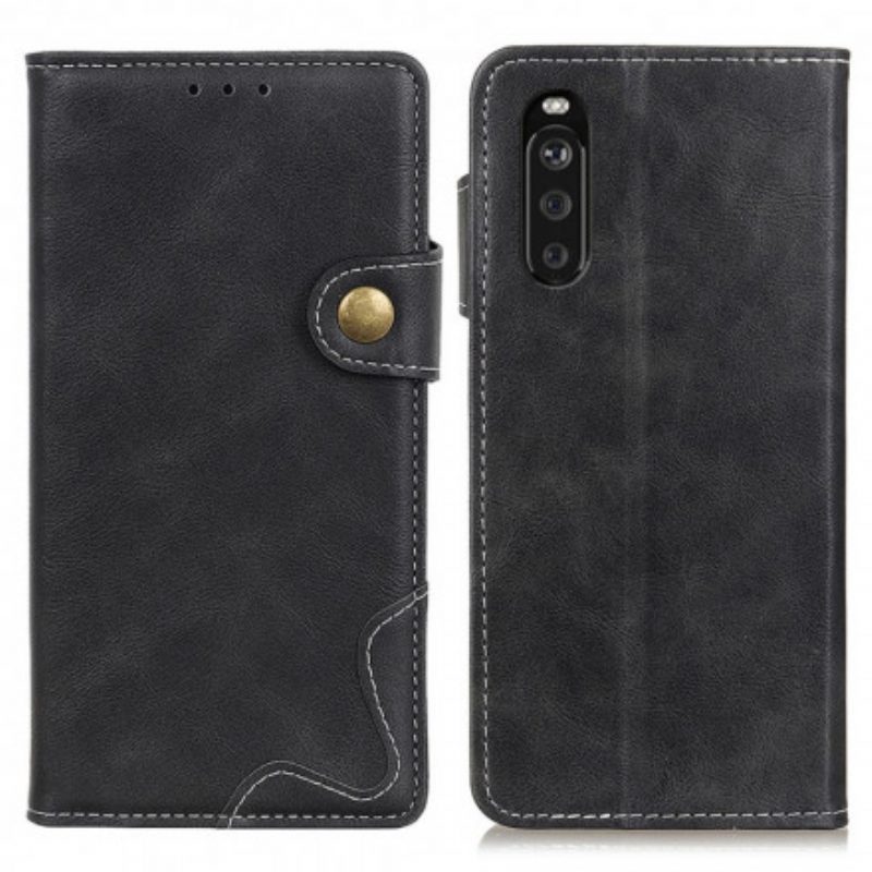 Custodia in pelle Sony Xperia 5 III Bottone Artistico E Cuciture