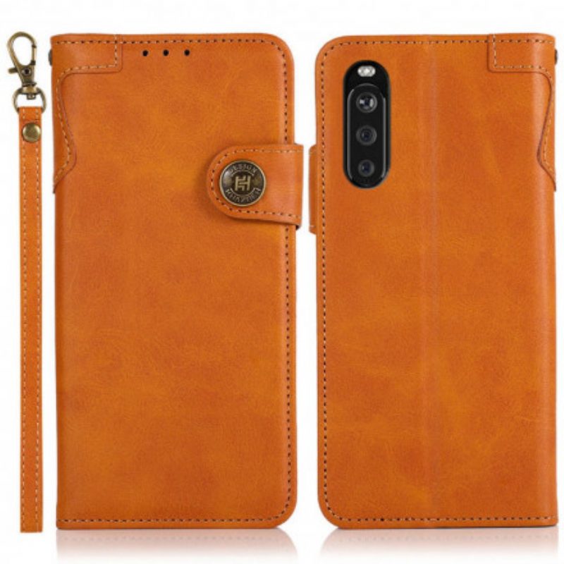 Custodia in pelle Sony Xperia 5 III Bottone Magnetico Khazneh