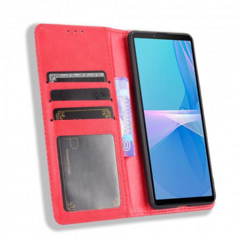 Folio Cover Sony Xperia 5 III Custodia in pelle Effetto Pelle Vintage Stilizzato