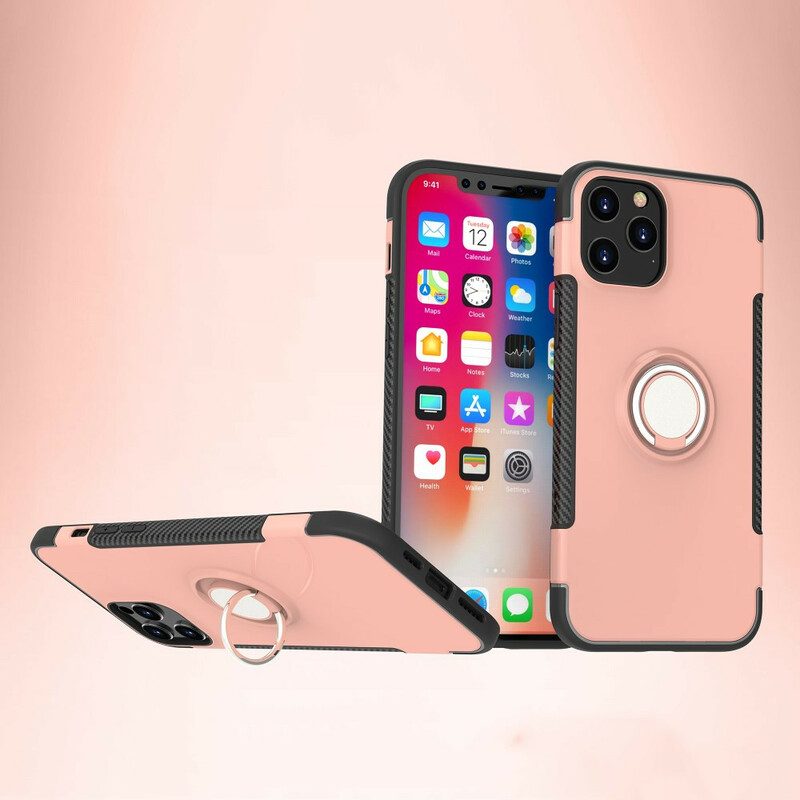 Cover iPhone 12 / 12 Pro Anello In Metallo In Fibra Di Carbonio