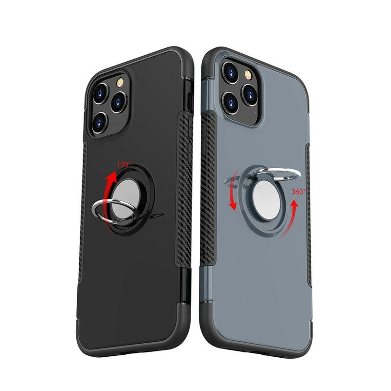 Cover iPhone 12 / 12 Pro Anello In Metallo In Fibra Di Carbonio