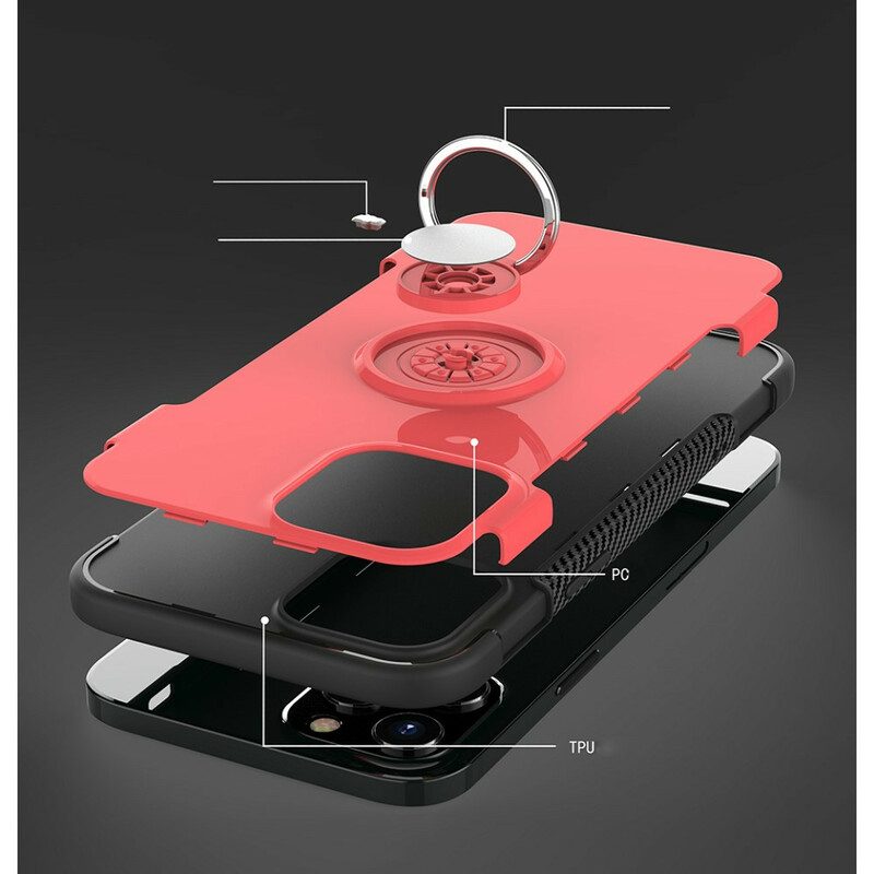 Cover iPhone 12 / 12 Pro Anello In Metallo In Fibra Di Carbonio
