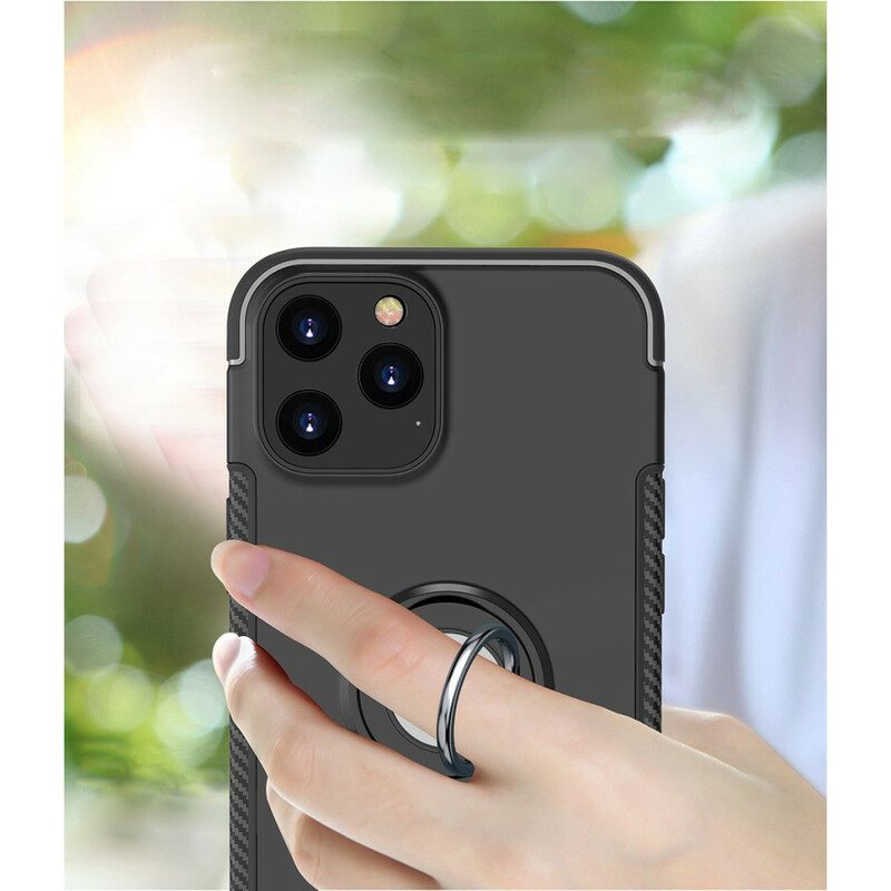 Cover iPhone 12 / 12 Pro Anello In Metallo In Fibra Di Carbonio