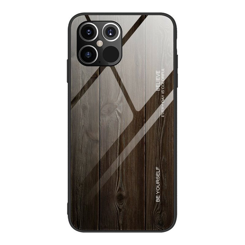 Cover iPhone 12 / 12 Pro Design In Legno Vetro Temperato
