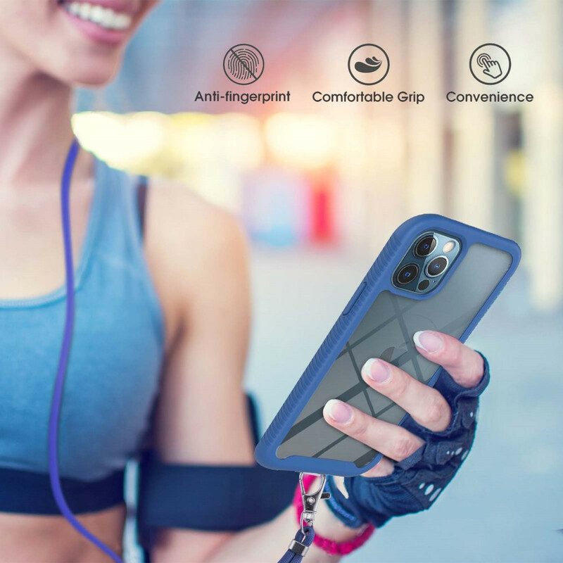 Cover iPhone 12 / 12 Pro Ibrido Con Cordoncino E Contorno Colorato