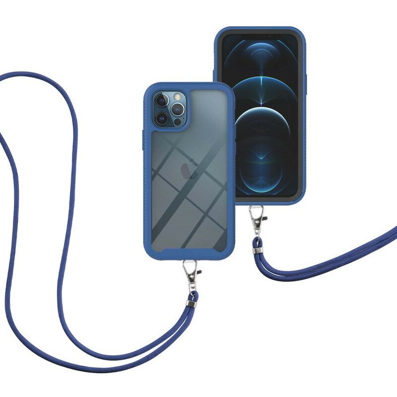 Cover iPhone 12 / 12 Pro Ibrido Con Cordoncino E Contorno Colorato