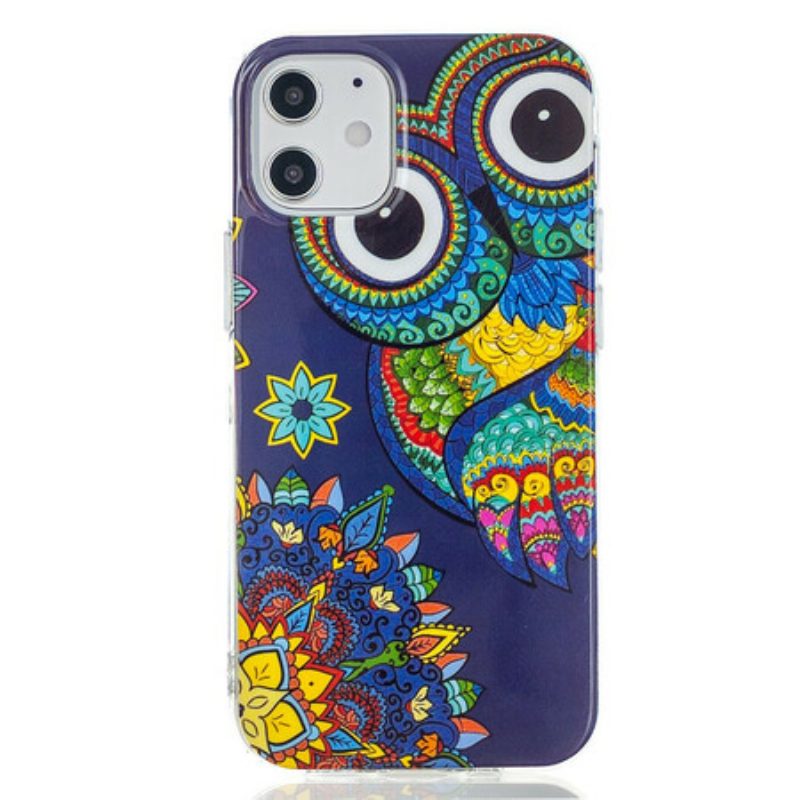 Cover iPhone 12 / 12 Pro Mandala Gufo Fluorescente