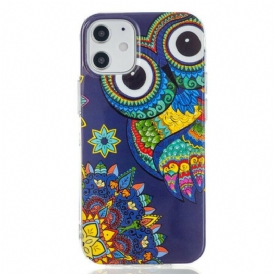 Cover iPhone 12 / 12 Pro Mandala Gufo Fluorescente