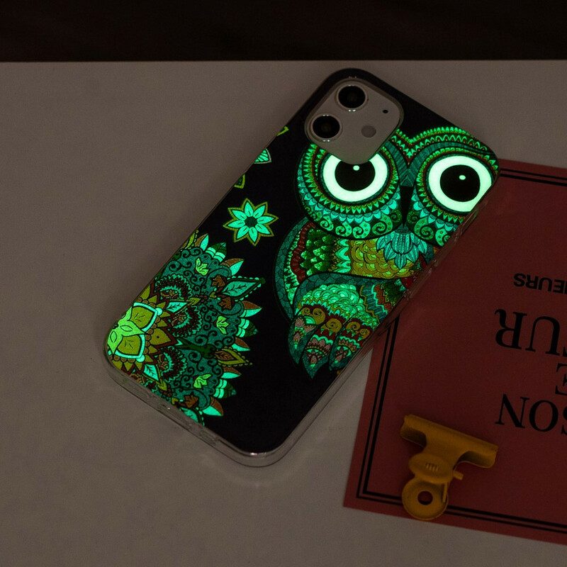 Cover iPhone 12 / 12 Pro Mandala Gufo Fluorescente